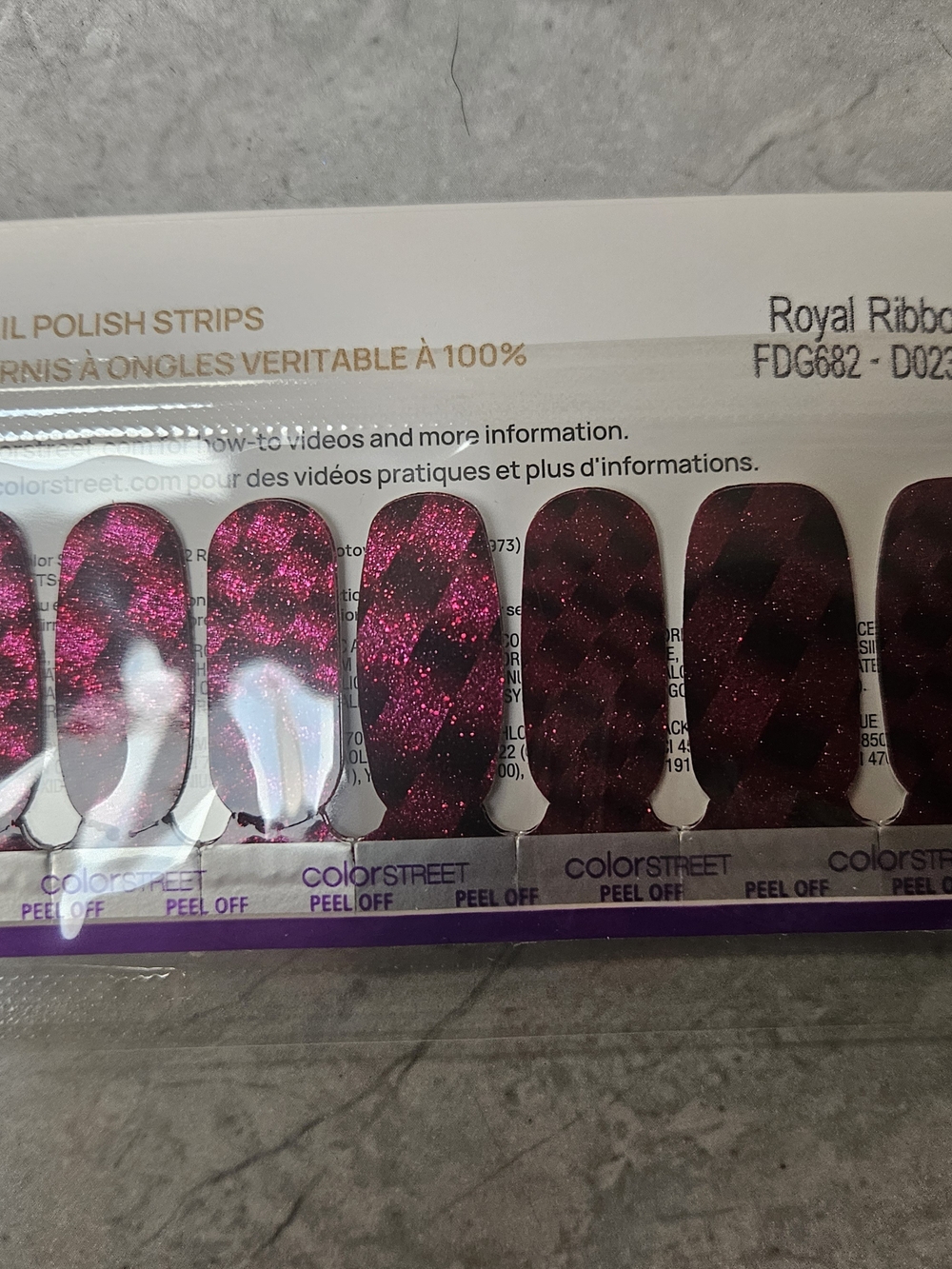 Color Street Royal Ribbon Magenta Glitter Peel-Off Nail Strips